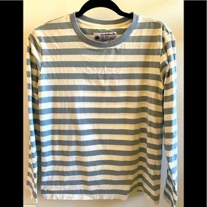 Dutch Bros. Blue and White Striped shirt